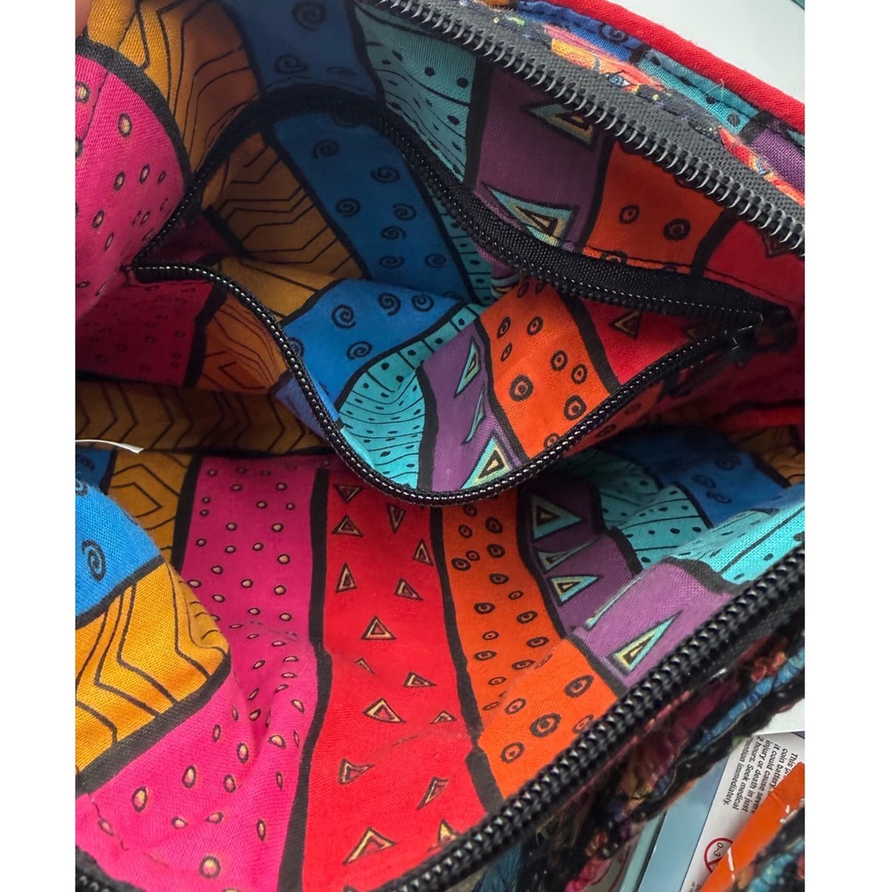Laurel Burch Colorful Cat Print Crossbody Bag Black Multicolor Zip Shoulder - Picture 8 of 11